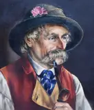 A portrait of a Tyrolean gentleman smoking a pipe by Hermine Gartner, oil on canvas, offered Jul 2023