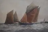 A fleet of masted boats in choppy water by William Boyer, 1903, watercolour, sold Jul 2023