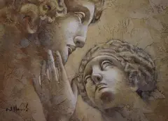 Renaissance heads by W. Harris, oil on board, sold Jun 2023
