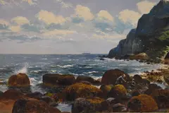 Coastal scene with figures by Edgar Longstaffe, oil on canvas, offered Jun 2023