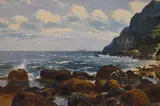 Coastal scene with figures by Edgar Longstaffe, oil on canvas, offered Jun 2023