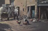 A busy farmyard scene depicting a farm by P.H. Marriner, oil on canvas, offered Jun 2023