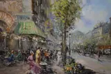 Paris Cafe Scene by Mario Passoni, oil on canvas, offered Jun 2023