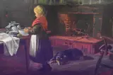 19th century interior scene with child by Charles G. Hards, 1948, oil on canvas, offered Jun 2023