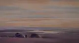 A seascape with rocks and beach to the foreground and set by Cuthbert Rigby, watercolour, offered Jun 2023