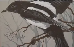 Magpie by John Crank, watercolour and gouache, sold Jun 2023