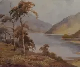 An autumnal lakeland scene with tall trees to the by Reg. E. Willimott, watercolour, sold Jun 2023