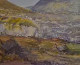 A view of a seaside town from an elevated by Tris Burton, watercolour, offered Jun 2023