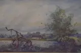 Agricultural scene with abandoned tiller by Cecil J Thornton, watercolour, offered Jun 2023