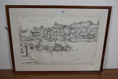 Entitled 'whitby by Gordon E. Cumming, ink and monochrome, offered Jun 2023