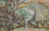 Entitled 'Bridge and Stream near by Gordon E. Cumming, ink and watercolour, offered Jun 2023
