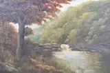Woodland river scene by M.R Robinson, 1915, oil on canvas, offered May 2023