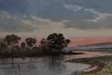 A Quiet Spot' a meandering river at sunset by John Pendlebury, 1885, watercolour, sold May 2023