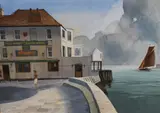 Portsmouth interest watercolour, a view of the historic grade II listed Still & West Country House pub and Portsmouth harbour by Duncan Webb, watercolour, offered May 2023