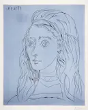 Portrait de Jacqueline by Pablo Picasso, Linocut printed in cream on black, sold Oct 2024