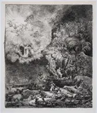 The Angel appearing to the Shepherds by Rembrandt Harmensz van Rijn, Etching, engraving and drypoint, sold Oct 2024