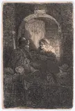 A Hurdy-Gurdy Player followed by Children at the Door of … by Rembrandt Harmensz van Rijn, Etching, offered Oct 2024