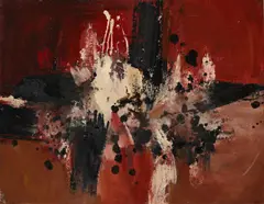 Exploded structure by Denis Bowen, 1958, Acrylic, sand and Ripolin on canvas, sold Oct 2024