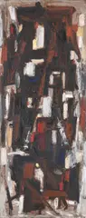 Figures standing deconstructed by Leo Davy, 1955, Oil on board, sold Oct 2024