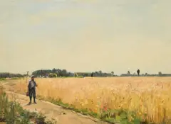 Plaine de gennevilliers, champs de ble by Stanislas Lépine, Oil on canvas, sold Oct 2024