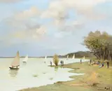 Pecheur sur l’etang de saint quentin en ile de france by Marcel Dyf, Oil on canvas, sold Oct 2024