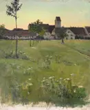 The village green in evening light by Wilfred Gabriel De Glehn, 1893, Oil on canvas, offered Oct 2024