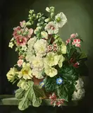 Hollyhocks by Gerald Cooper, Oil on panel, sold Oct 2024