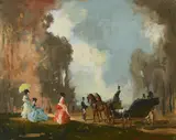 Horse and carriage, with figures resting in the park by Raoul Millais, Oil on canvas, sold Oct 2024