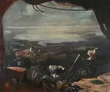 Paesaggio fantastico by Pietro Annigoni, 1952, Tempera grassa on board, sold Oct 2024
