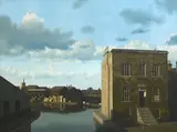 House on the surrey canal by Algernon Newton, 1950, Oil on canvas, sold Oct 2024