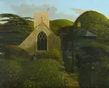 Church cottages by John Shelley, 1973, Oil on board, sold Oct 2024