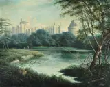 Picnic across the river from windsor castle by Felix Kelly, Oil on board, sold Oct 2024