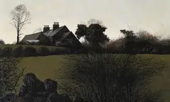 House in a landscape by Jack Simcock, Oil on board, sold Oct 2024