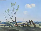 Essex landscape with pollards by Walter James Steggles, 1932, Oil on board, sold Oct 2024
