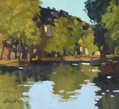 Evening on the mare, herault by George Devlin, Oil on canvas, sold Oct 2024