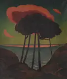Fohren mit roter wolke by Gustav Wunderwald, Oil on canvas, sold Oct 2024