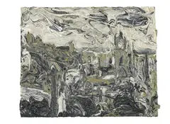 View of edinburgh by Geoff Uglow, Oil on wood, sold Oct 2024