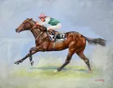 Dancing brave, pat eddery up by Susan Crawford, Oil on canvas, offered Oct 2024