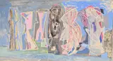 Pink figures by William Gear, Gouache, watercolour, pencil and wax, offered Oct 2024