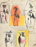Studies for 'red monolith' & 'vase form' by Graham Sutherland, Ink, watercolour, gouache, pencil and collage, sold Oct 2024