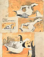 Study for sprawling tree trunk by Graham Sutherland, 1937, Watercolour, ink, pencil and collage, sold Oct 2024
