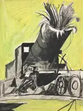 Trappes - wrecked locomotive by Graham Sutherland, 1944, Watercolour, ink and charcoal, offered Oct 2024