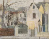 Houses with lamp post by Humphrey Spender, 1946, Watercolour ink and chalk, offered Oct 2024