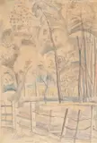 Study in pale tones: the pond at oxenbridge, iden in rye, sussex by Paul Nash, 1921, Pencil, watercolour and coloured crayon, sold Oct 2024