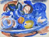 Fruit on a blue plate by Matthew Smith, Watercolour, sold Oct 2024