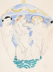 Design for a lidded jar: the three graces by Duncan Grant, Watercolour and pencil, sold Oct 2024