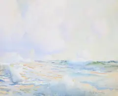 Waves breaking under a cloudy sky by Frank Dobson, Watercolour and gouache, offered Oct 2024