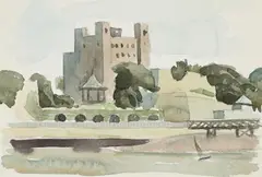 Rochester castle by Elwin Hawthorne, Watercolour and pencil, offered Oct 2024