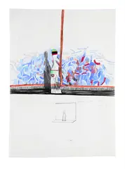 Coloured curtain (study) by David Hockney, Pencil and coloured crayon, sold Oct 2024