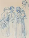 Trois femmes avec un enfant by Théophile Steinlen, drawing, sold Oct 2024